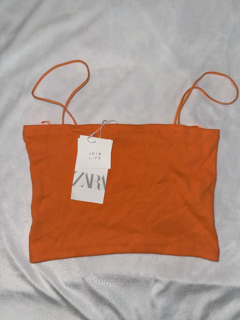 ZARA Join Life Orange Ribbed Strappy Crop Top Cami Size L NWT